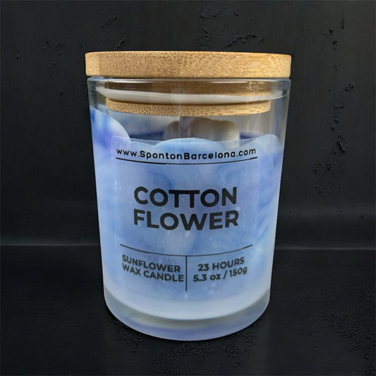 Vela Céu de Algodão Marmorizada | Cotton Flower | Cera de Girassol Vegana