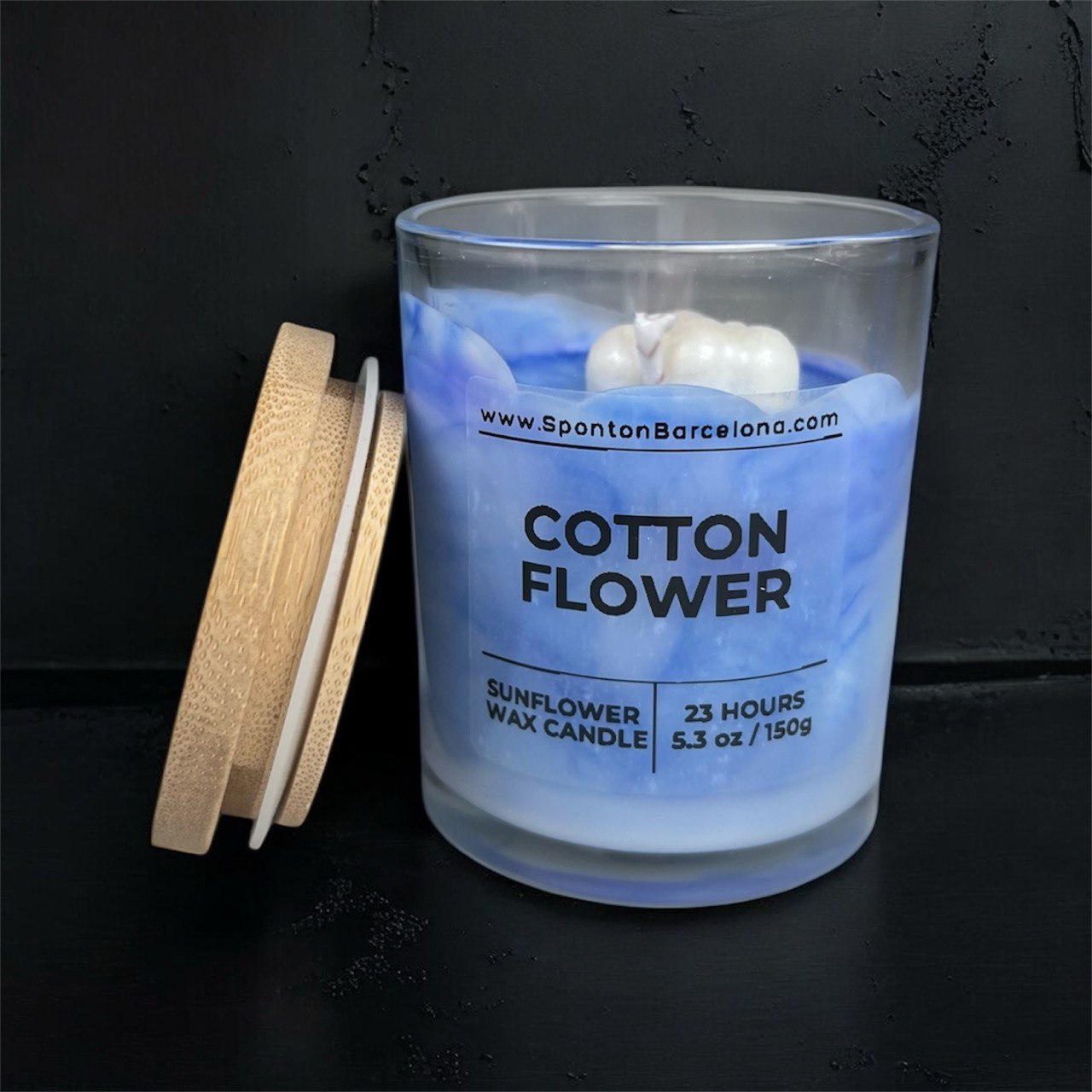 Vela Céu de Algodão Marmorizada | Cotton Flower | Cera de Girassol Vegana
